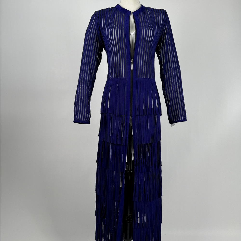 NEW Dakota West Royal Blue Long Layered Fringe Duster Leather/Mesh Size M,L,XL